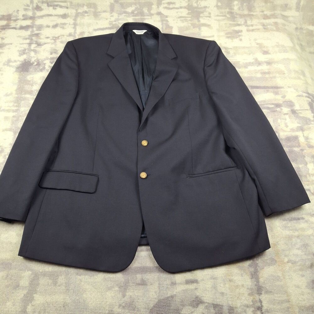 Joseph & Feiss 100% Wool Blazer Sport Coat Mens 50R 50 Regular Navy Black Solid
